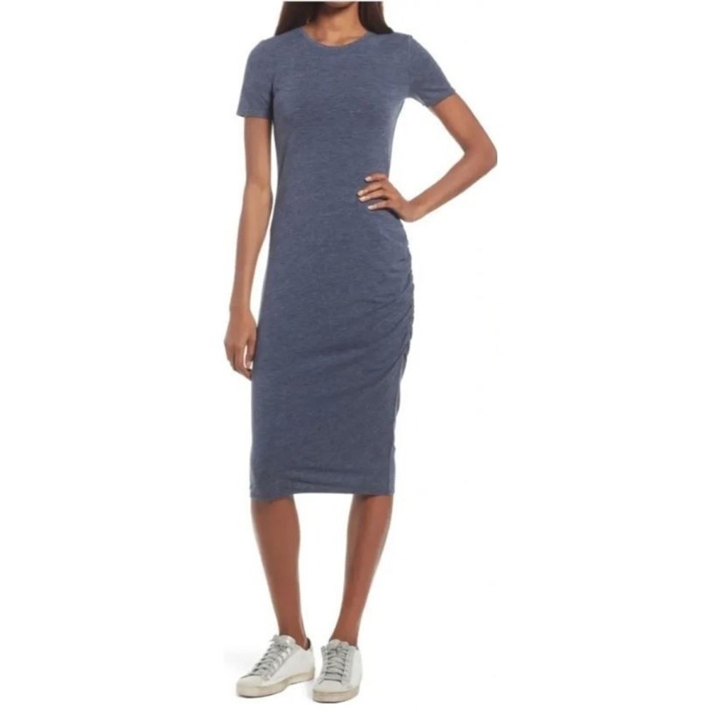 Treasure & Bond Women's Ruched Body-Con Dress in Navy Iris Heather 2XS